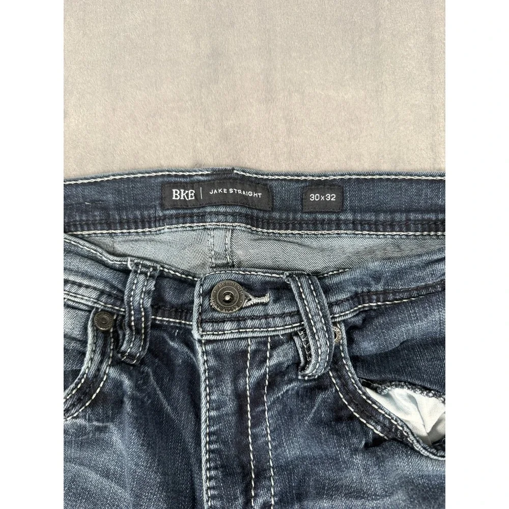BKE Jake Straight Men's Jeans Size 30x32 Dark Wash Stretch Distressed Denim